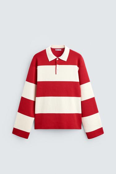 STRIPED KNIT POLO SHIRT - Red by Zara