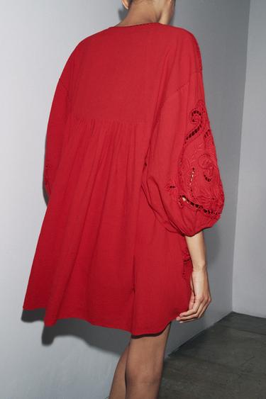 ZW COLLECTION EMBROIDERED SHORT DRESS - Red by Zara - Image 2