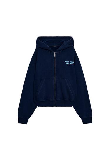 SLOGAN PRINT HOODIE - Blue by Zara