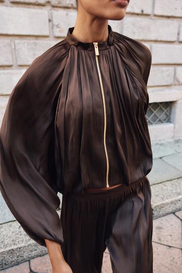 CHAQUETA BOMBER GLOBO SATINADA - Marrón de Zara