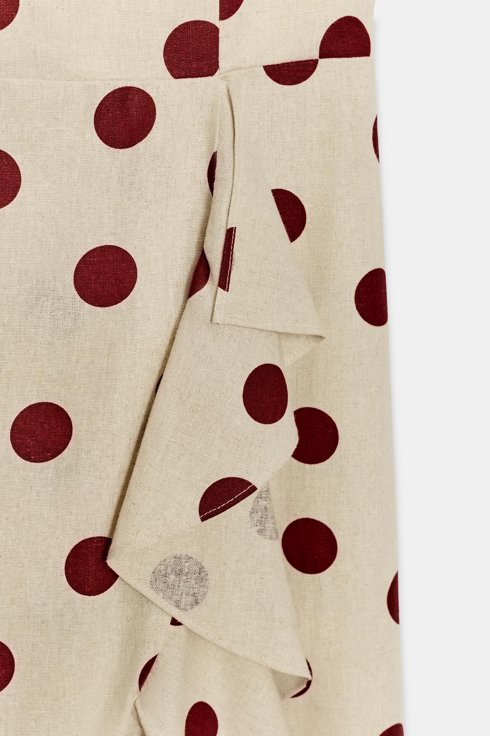 LINEN BLEND POLKA DOT MIDI DRESS