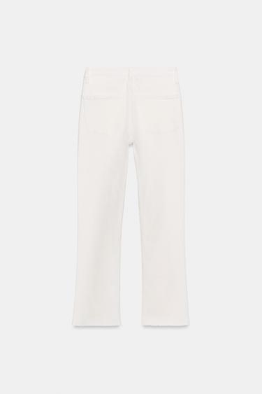 Zara TRF CROPPED FLARE HIGH-WAIST JEANS - Oyster-white