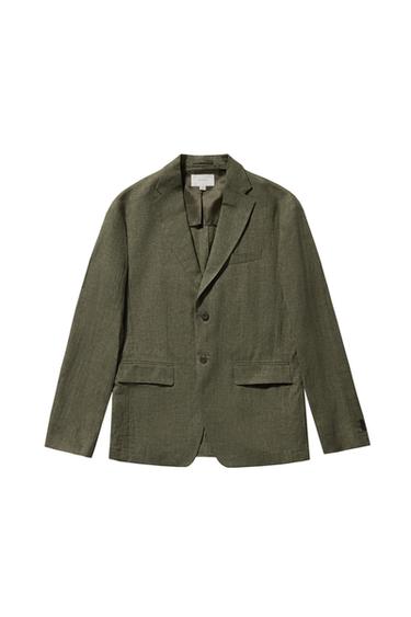 100% LINEN SUIT BLAZER - Dark khaki by Zara