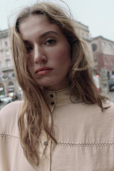 CONTRASTING SEAM BALLOON TOP - Ecru by Zara - Image 4