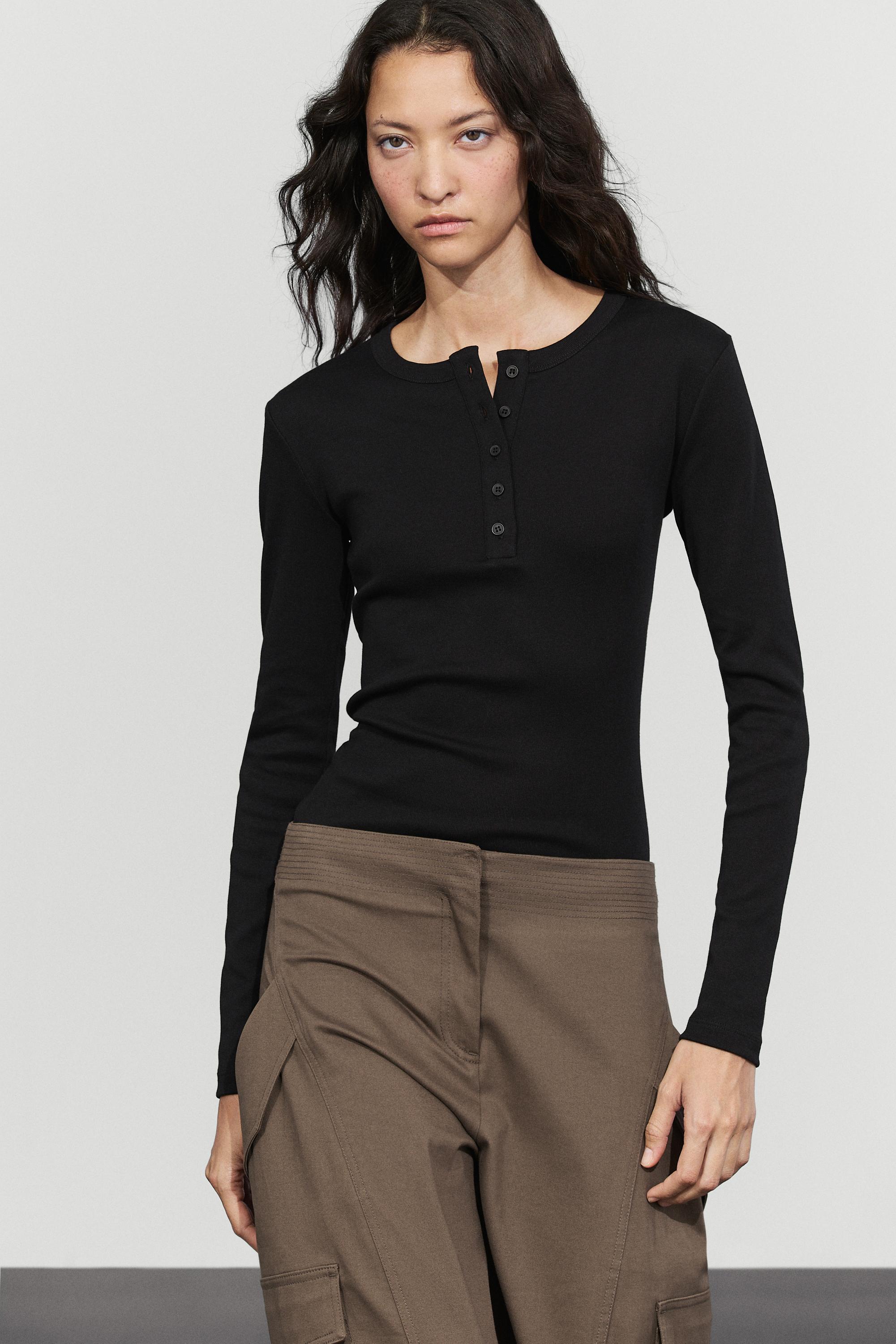 100% cotton long sleeve henley T-shirt