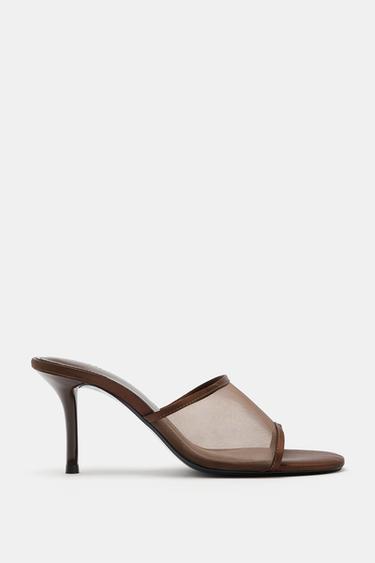 MESH HEELED SANDALS - Brown by Zara