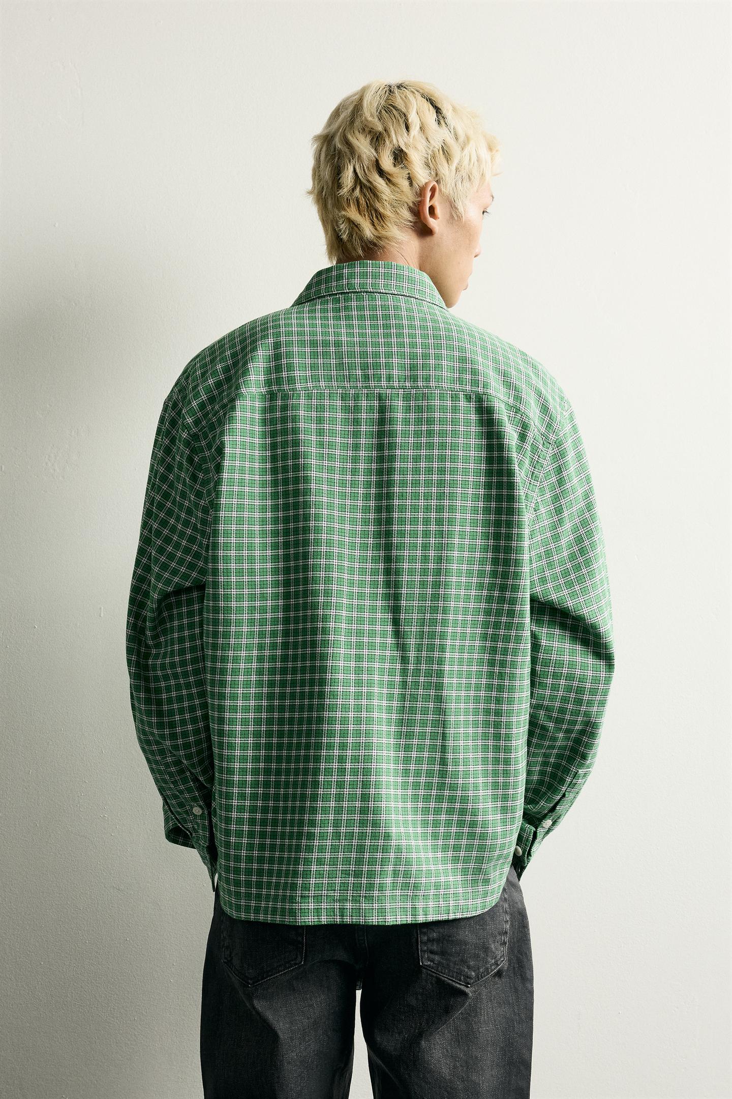 Мужская рубашка Zara Relaxed Fit Plaid, цвет: Зелёный — фото 3