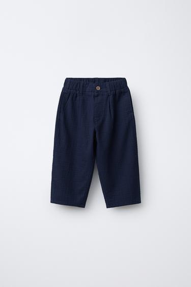 TEXTURED TROUSERS WITH LABEL - Navy blue by Zara