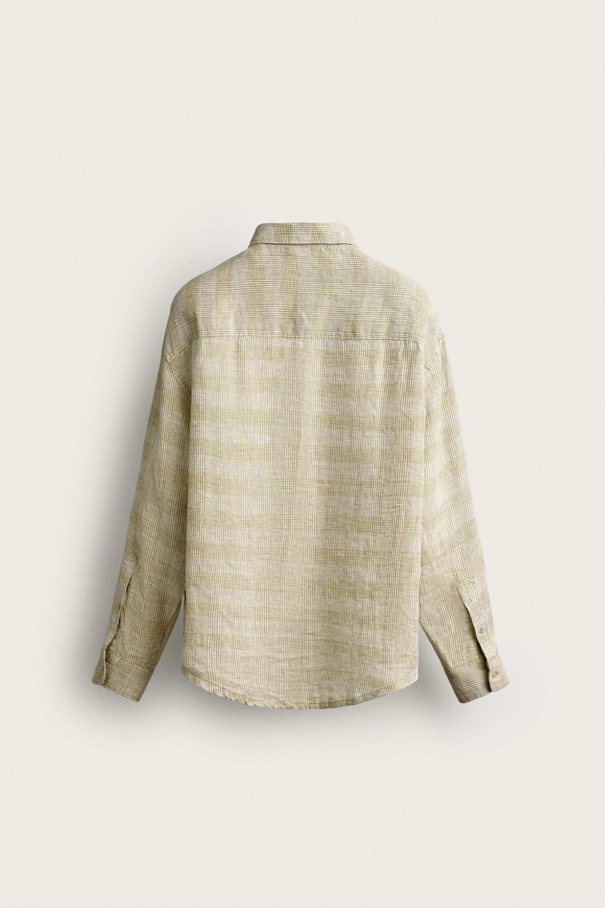 Мужские рубашки Zara 100% LINEN PLAID RELAXED FIT SHIRT — фото 7