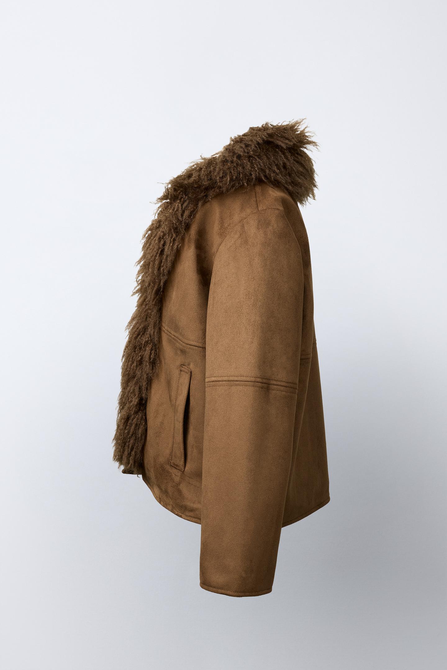 Детская куртка Zara Faux-Suede Faux-Fur, цвет: Коричневый — фото 3