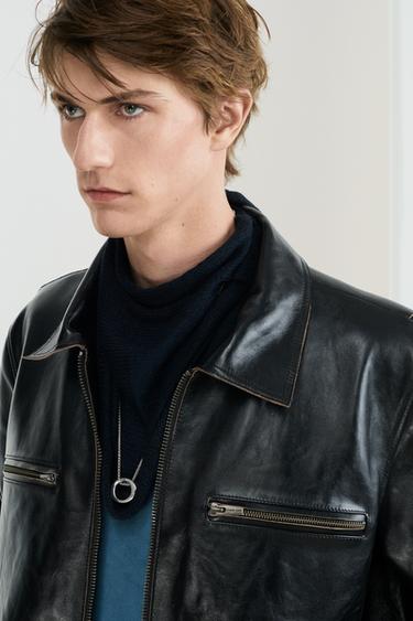 BLOUSON DE MOTARD EN CUIR - Noir / Marron de Zara - Image 4
