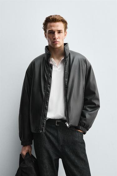JAKET EMPUK KULIT IMITASI - Hitam dari Zara