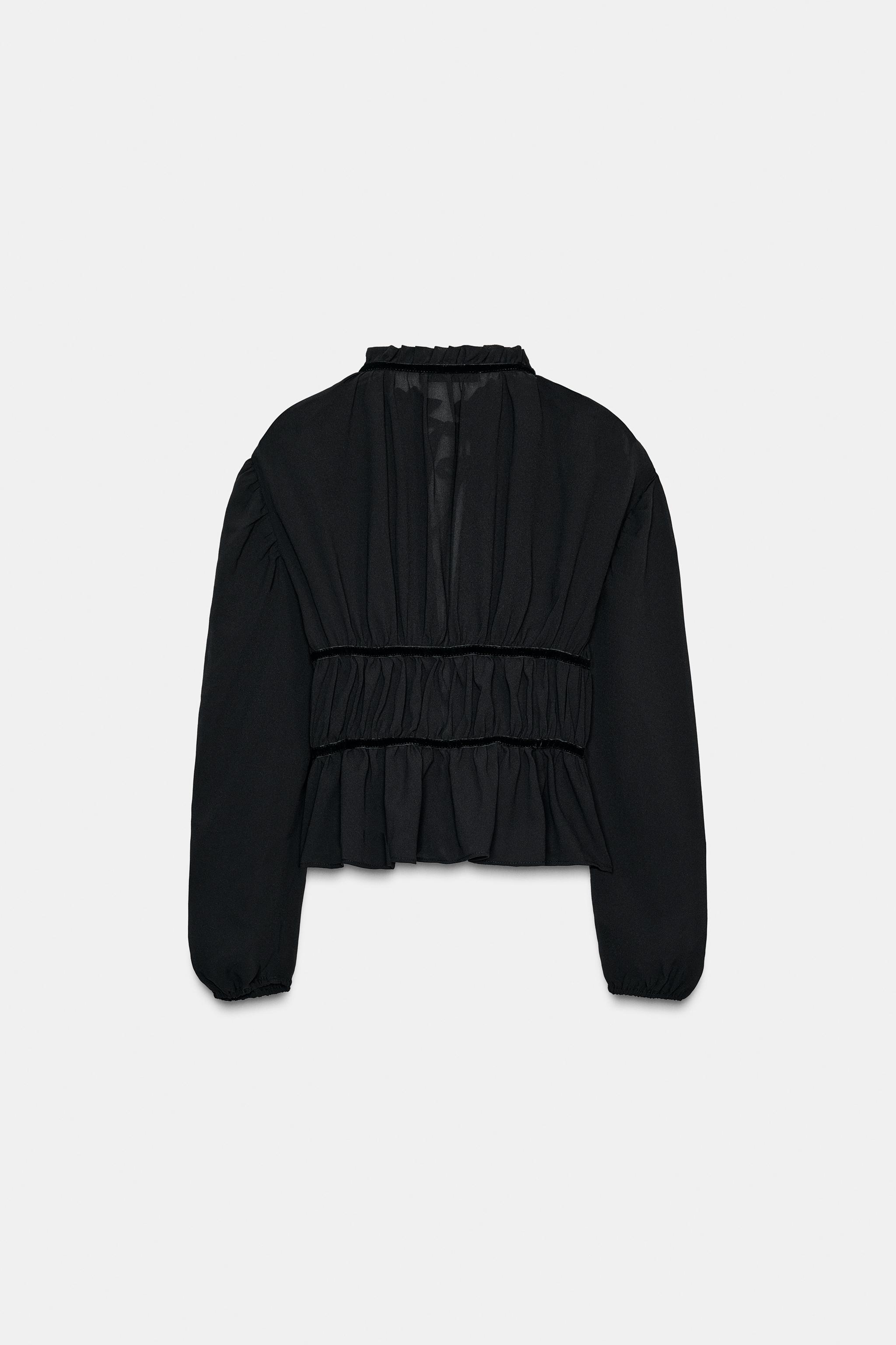 BLUSA GEORGETTE COM LAÇOS DE VELUDO - Preto | ZARA Brasil