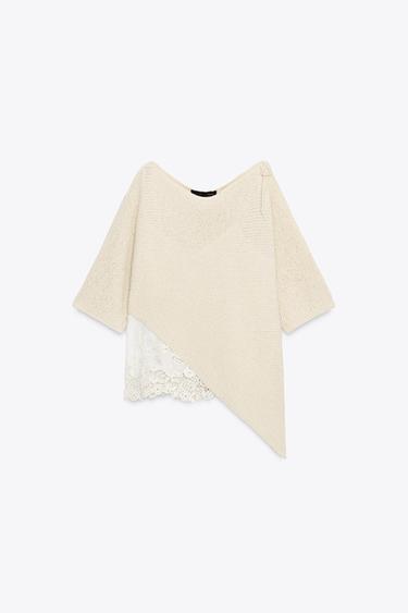 ASYMMETRIC COMBINED KNIT TOP - Ecru by Zara - Image 6