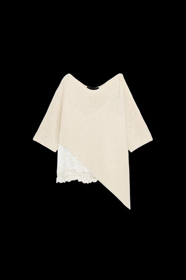Zara ASYMMETRICAL COMBINATION KNIT TOP - Ecru - Image 0