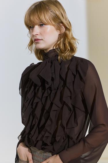 KOŠILE S VOLÁNY - Hnědá od Zara