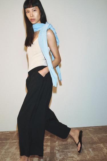 Zara PLEATED CULOTTE PANTS - Black