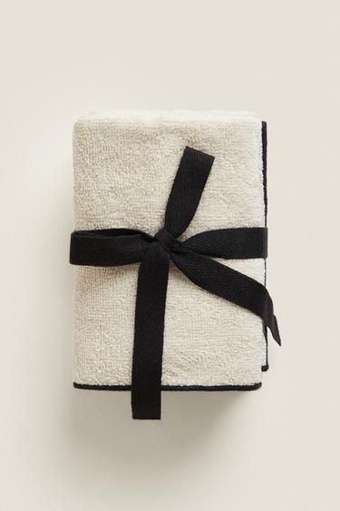 Zara PACK OF COTTON OVERLOCK HAND TOWELS (PACK OF 3) - Sand / Black