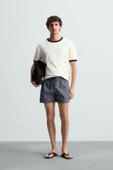 LONG SEERSUCKER SWIMMING TRUNKS - Navy blue by Zara - Image 0