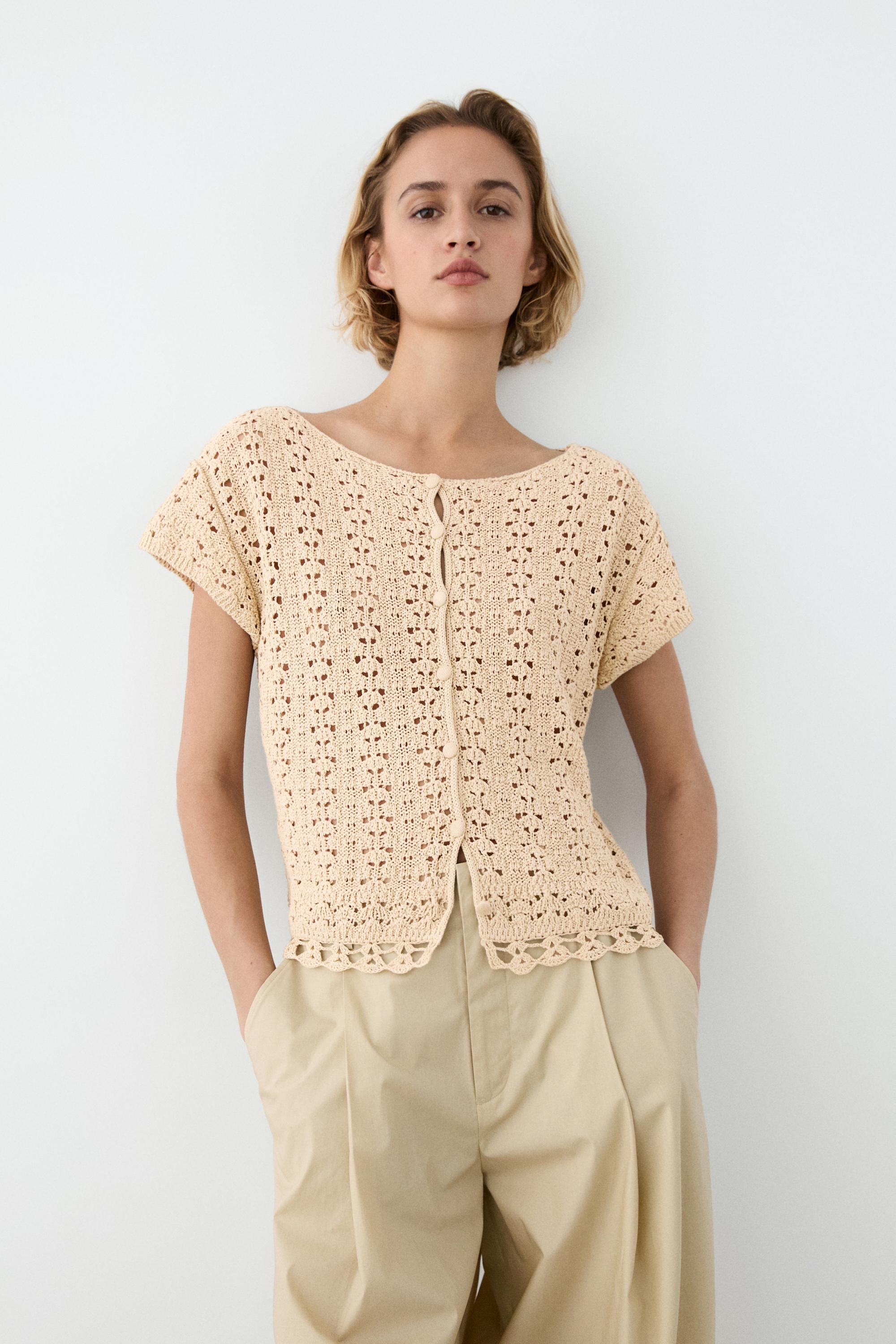 Short sleeve crochet knit cardigan