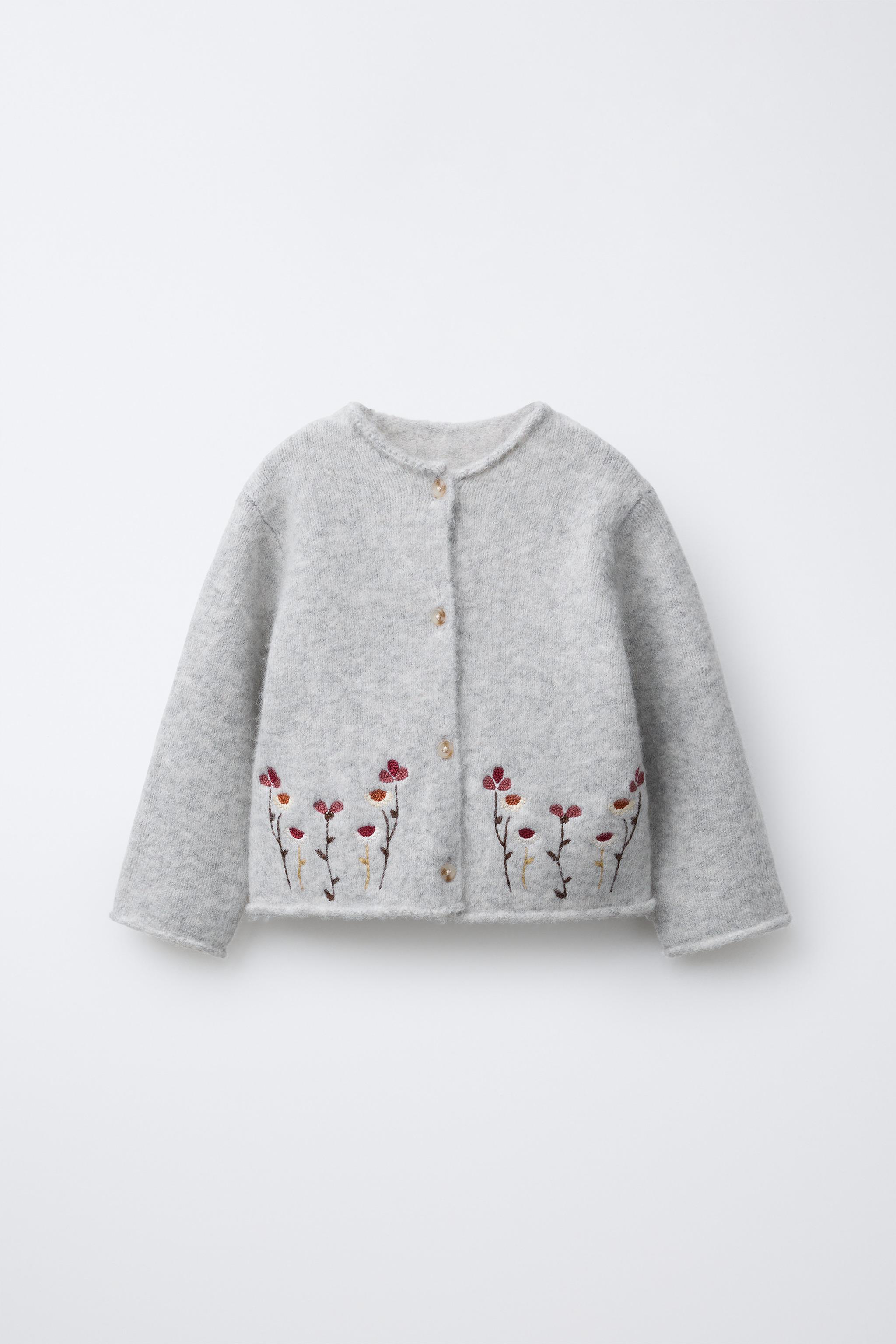 EMBROIDERED FLORAL CARDIGAN - Gray marl | ZARA Canada