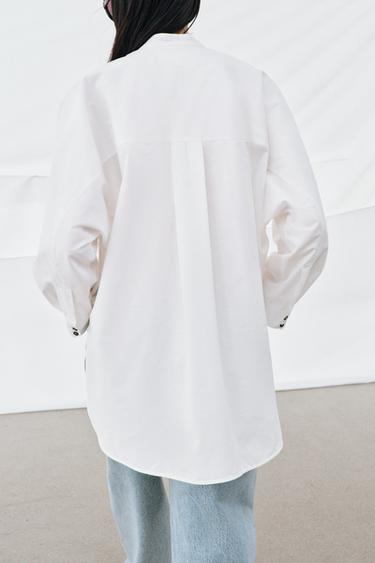 OVERSIZE POPLIN SHIRT ZW COLLECTION - Oyster-white by Zara - Image 2