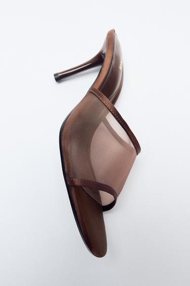 MESH HEELED SANDALS - Brown by Zara