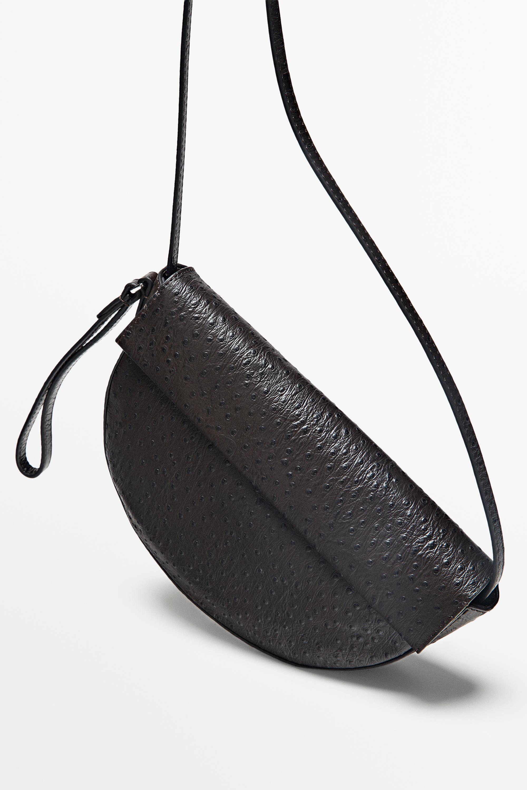 Textured nappa leather crescent handbag