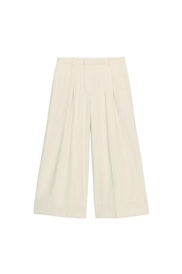 ZW COLLECTION PLEATED LINEN BLEND TROUSERS - Ecru by Zara