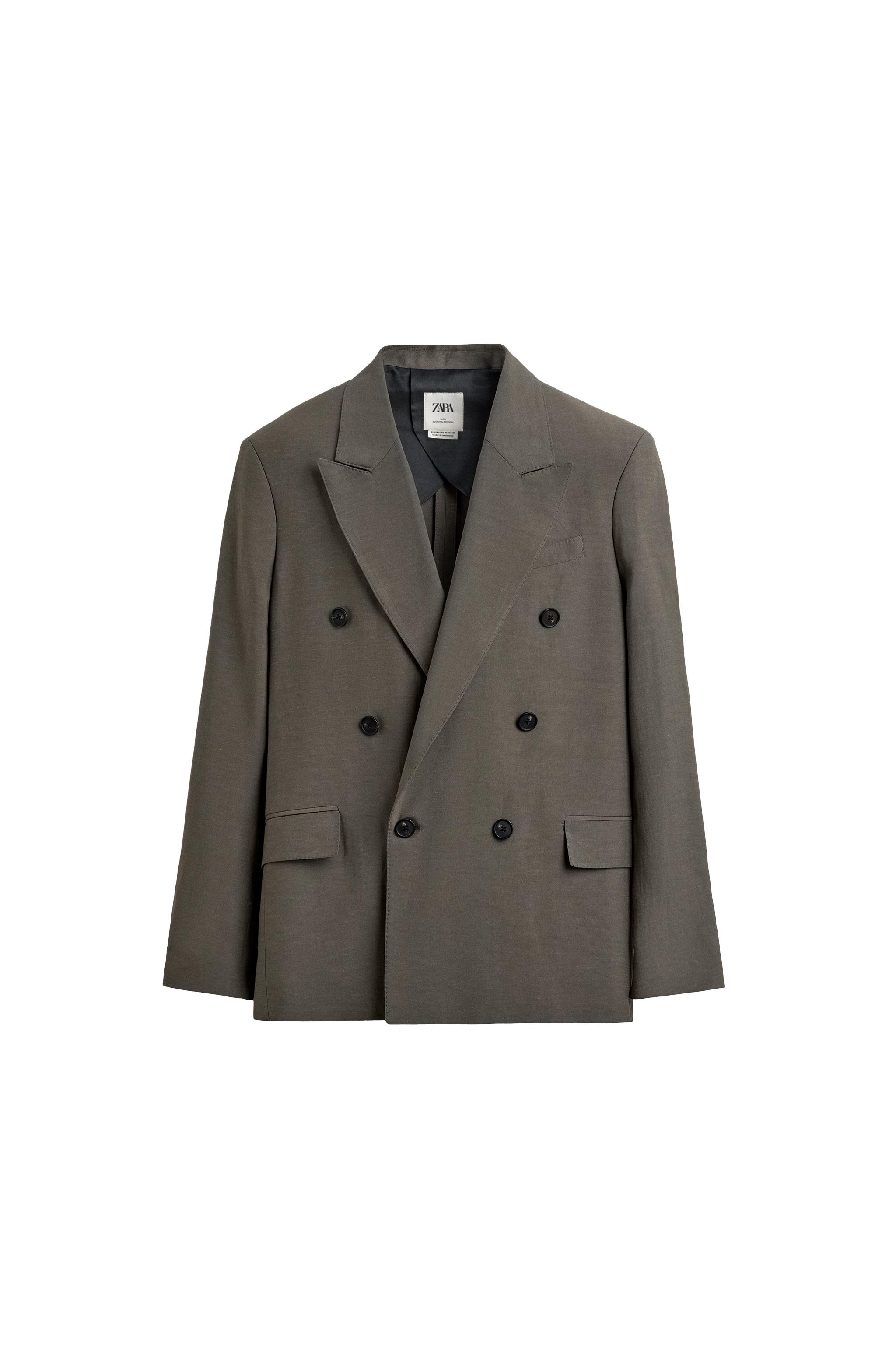 DOUBLE-BREASTED VISCOSE - LINEN SUIT BLAZER - Brown / Taupe | ZARA