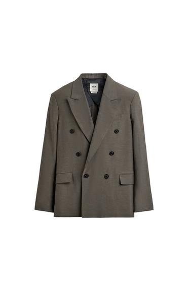 DOUBLE-BREASTED VISCOSE-LINEN SUIT BLAZER - Brown / Taupe by Zara