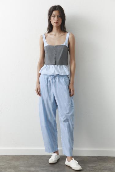PANTALÓN BARREL - Marrón-Azul de Zara