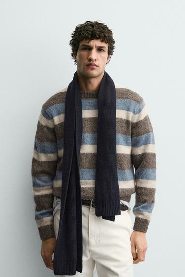 Zara TEXTURED STRIPED JUMPER - Brown