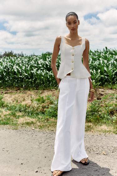 STRETCH PEPLUM WAISTCOAT TOP - Oyster-white by Zara - Image 2