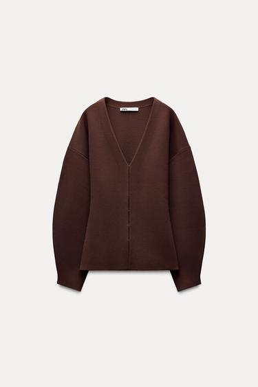 FITTED WAIST PLAIN KNIT JACKET - Brown by Zara