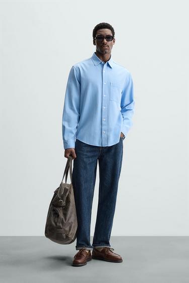 Zara LYOCELL - COTTON SHIRT - Blue - Image 0