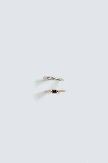 PACK OF 2 COMBINED METAL RINGS - Gold / Silver by Zara