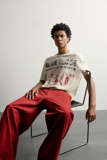 WASHED PRINT KNIT T-SHIRT - Stone by Zara