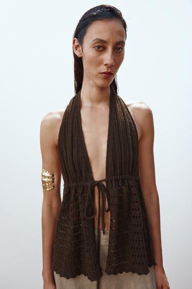 KNIT SCARF TOP - Brown by Zara - Image 0