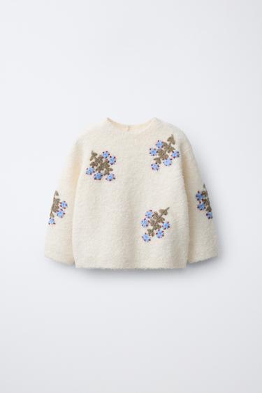 JERSEY PUNTO FLORES BORDADAS - Crudo de Zara - Imagen 0