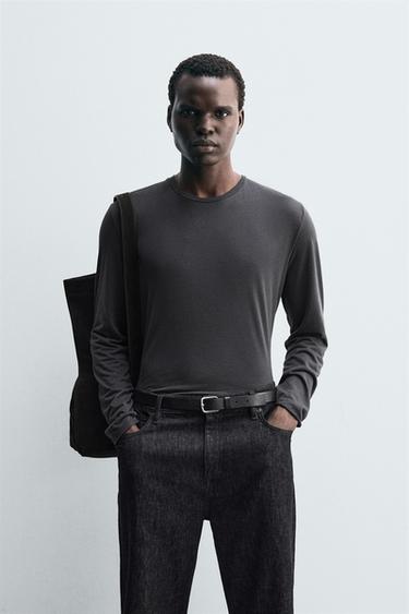 Zara LIGHTWEIGHT BASIC T-SHIRT - Dark gray