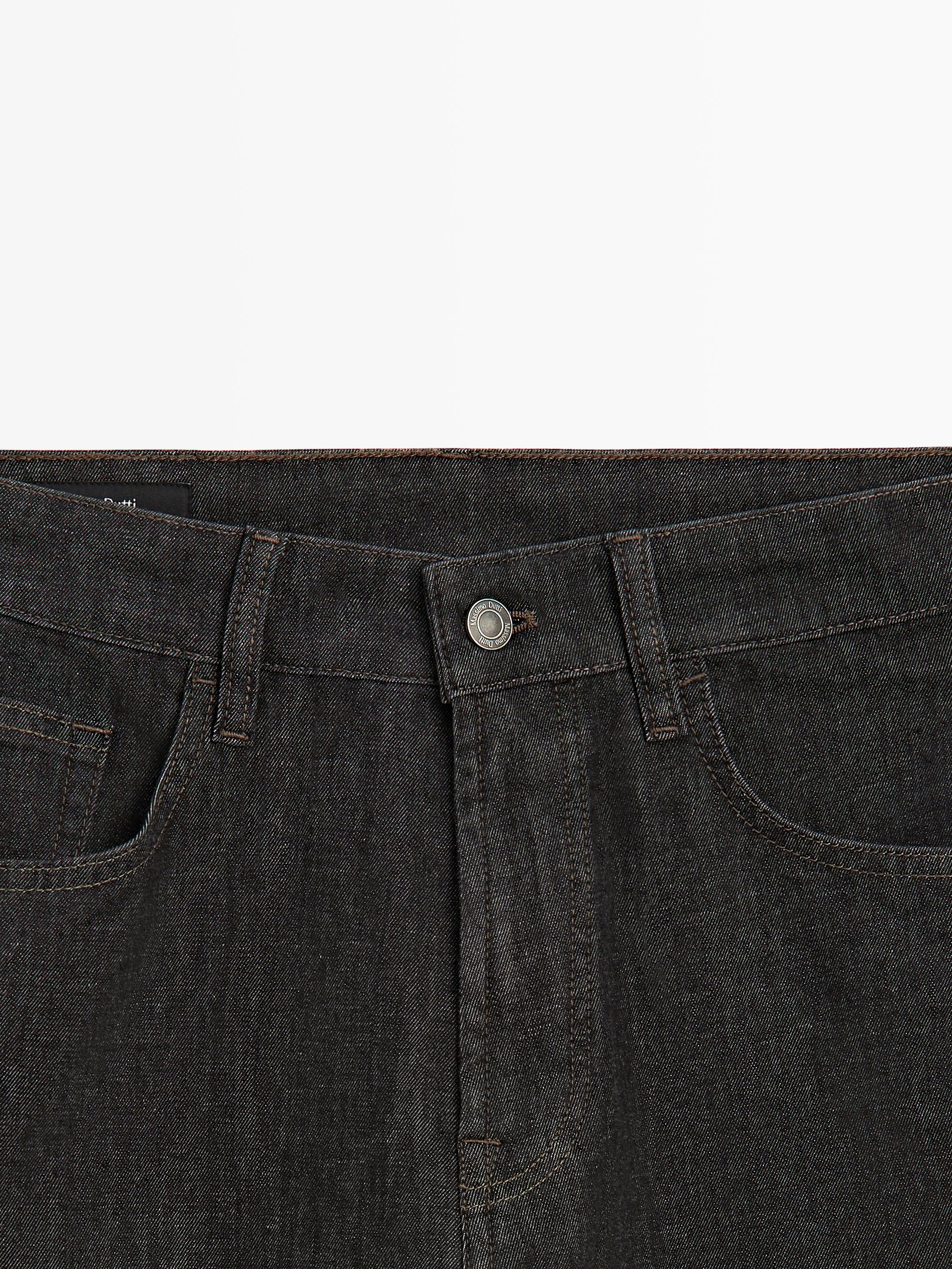 Lightweight tapered fit denim-effect trousers