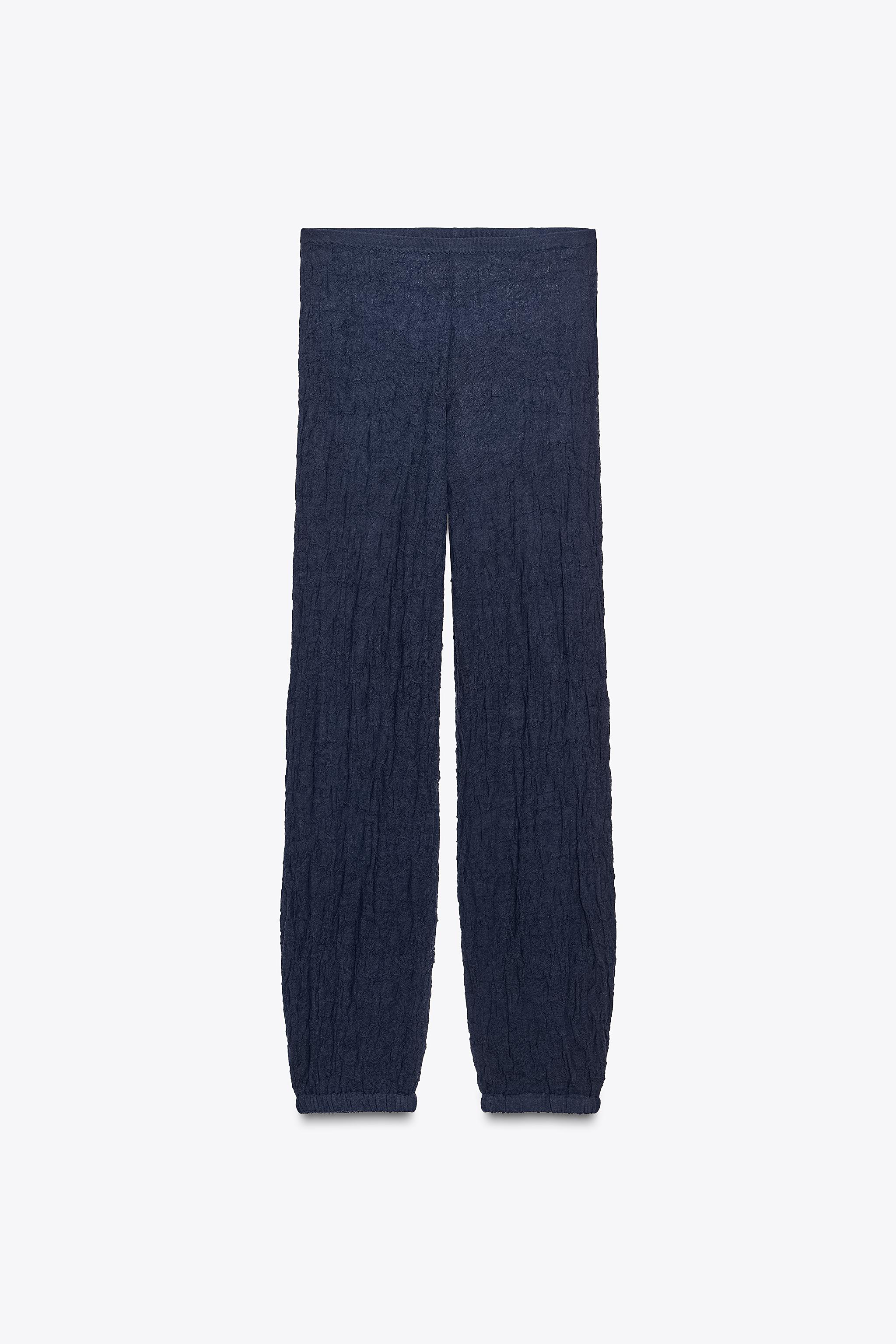 WRINKLE-LOOK FINE KNIT PANTS - Navy blue | ZARA United States