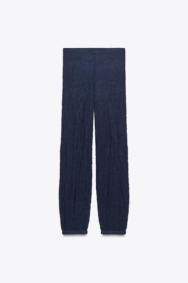 FINE KNIT WRINKLED-EFFECT TROUSERS - Navy blue by Zara