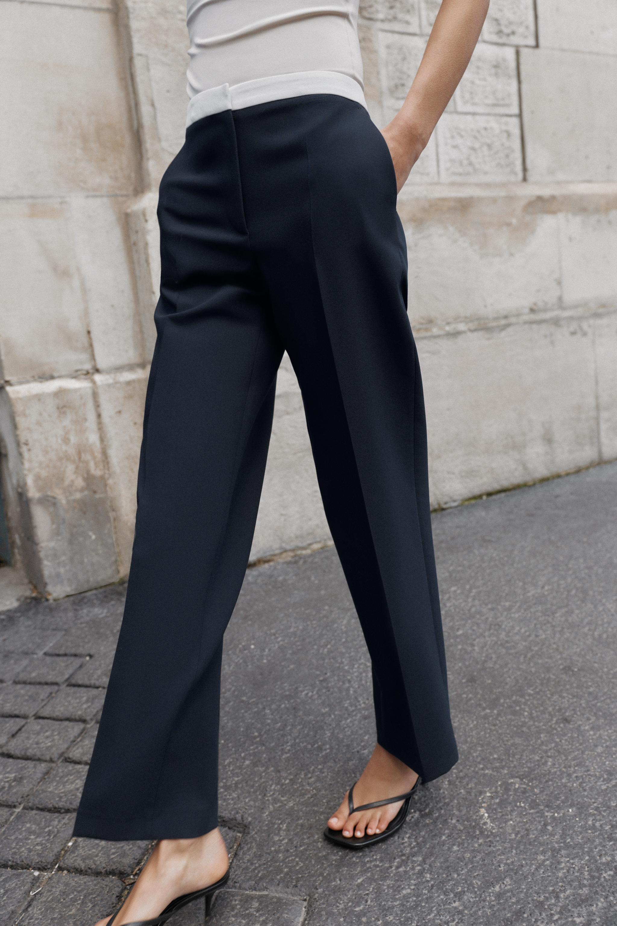 CONTRAST WAIST STRAIGHT LEG PANTS