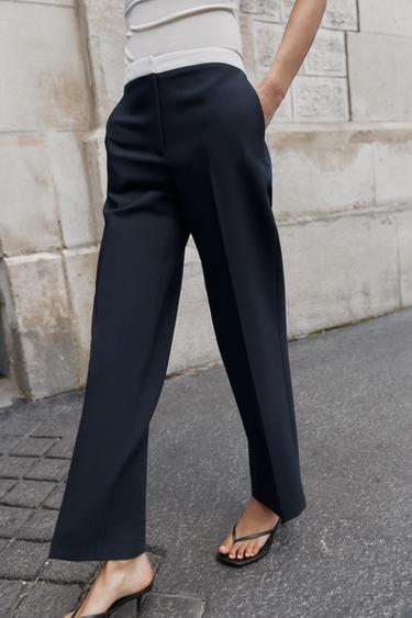 PANTALON DROIT TAILLE CONTRASTE - Bleu marine de Zara - Image 3