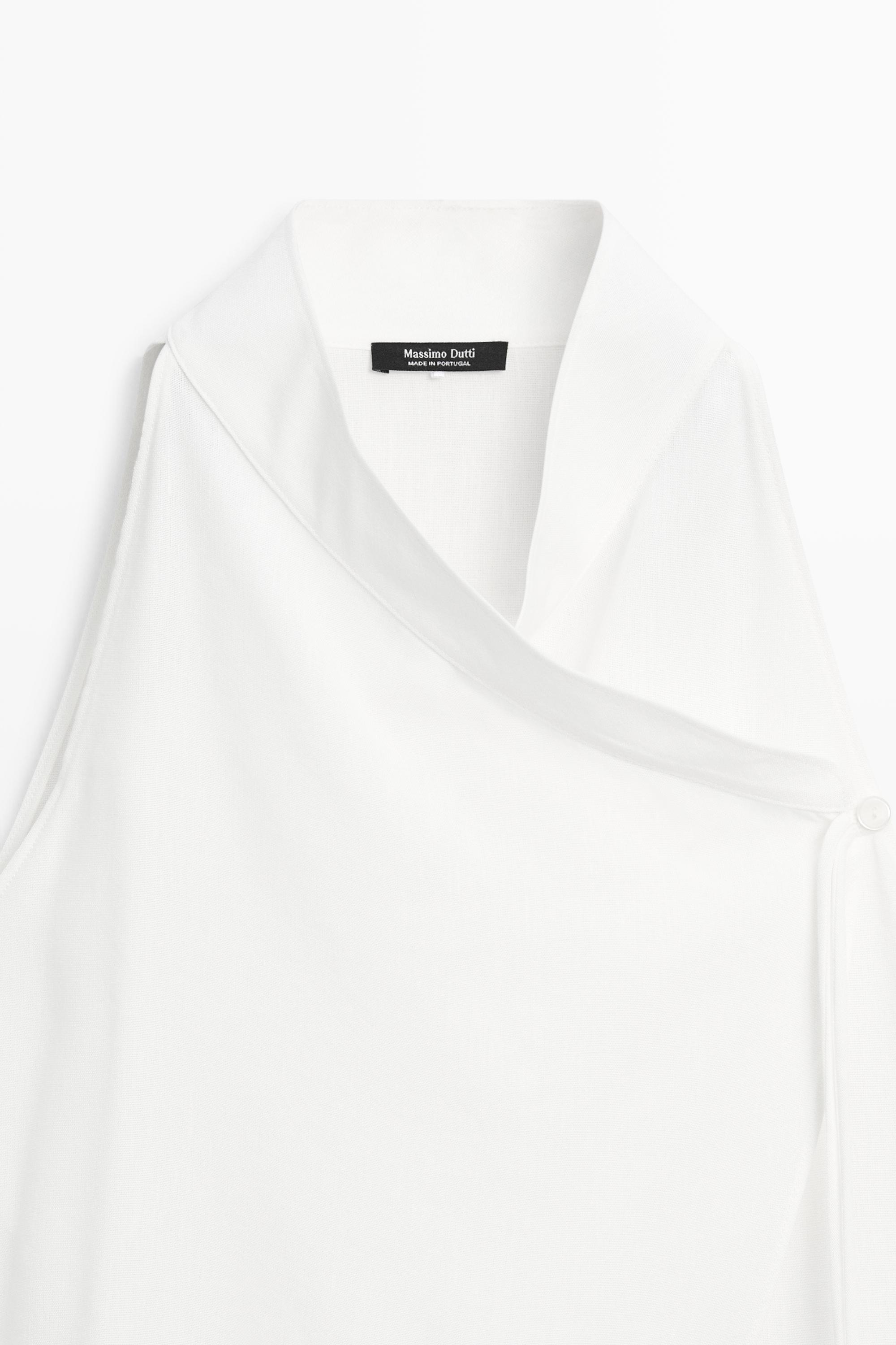 Flowing linen halter crossover top