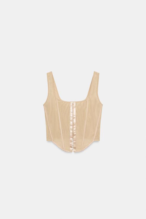 CORSETRY-INSPIRED TULLE TOP - Beige-pink by Zara - Image 0
