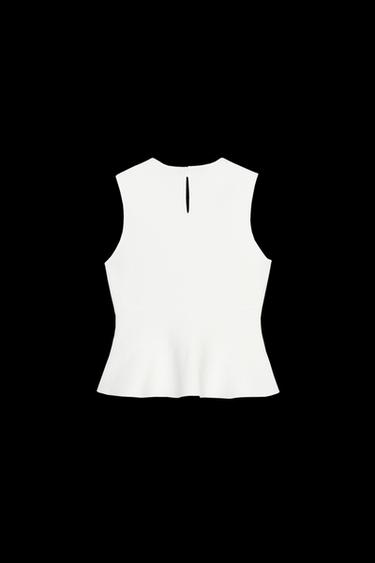 PEPLUM-STRICKTOP MIT SCHLEIFEN - Weiß von Zara