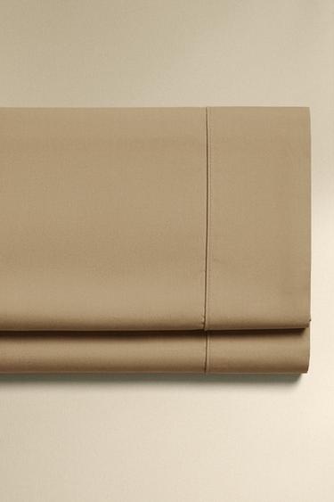 SATEEN FLAT SHEET WITH TRIM (300 THREAD COUNT) - Sand by Zara